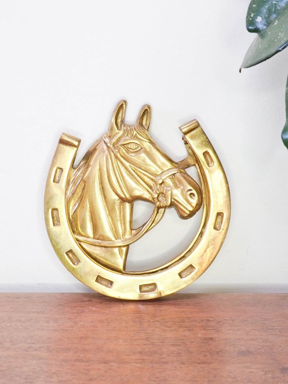 Vtg Brass Horse Head Door Knocker - Vintage Solid Brass Horseshoe Door Knocker